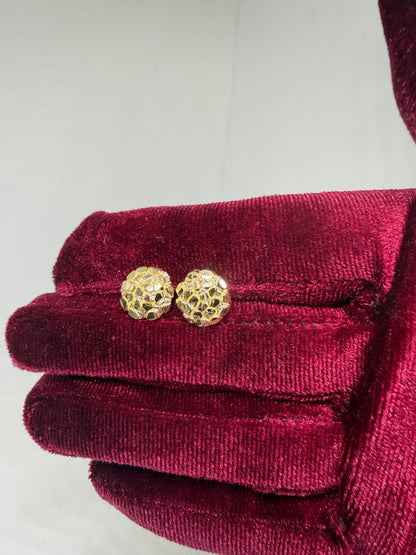 10K Solid Gold Round Nugget Earrings