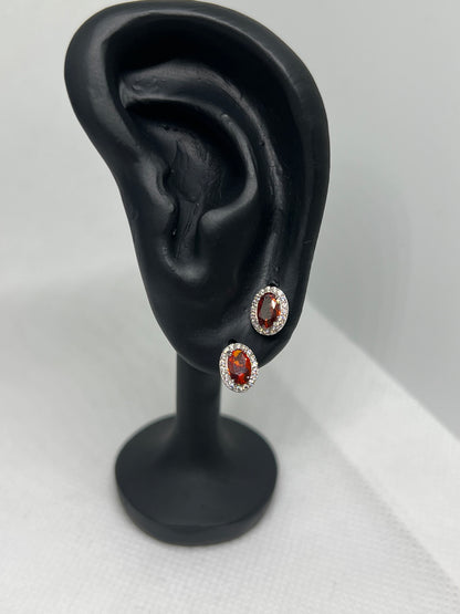 Sterling Silver Garnett Oval Earring and Pendant Set