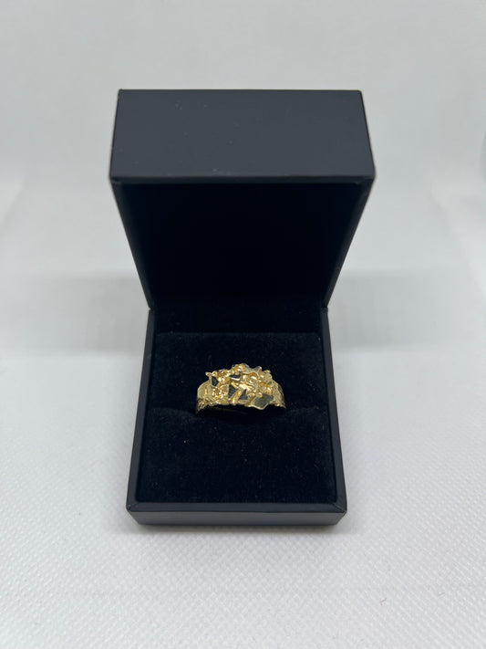 10K Solid Gold Nugget Ring - Chain Included