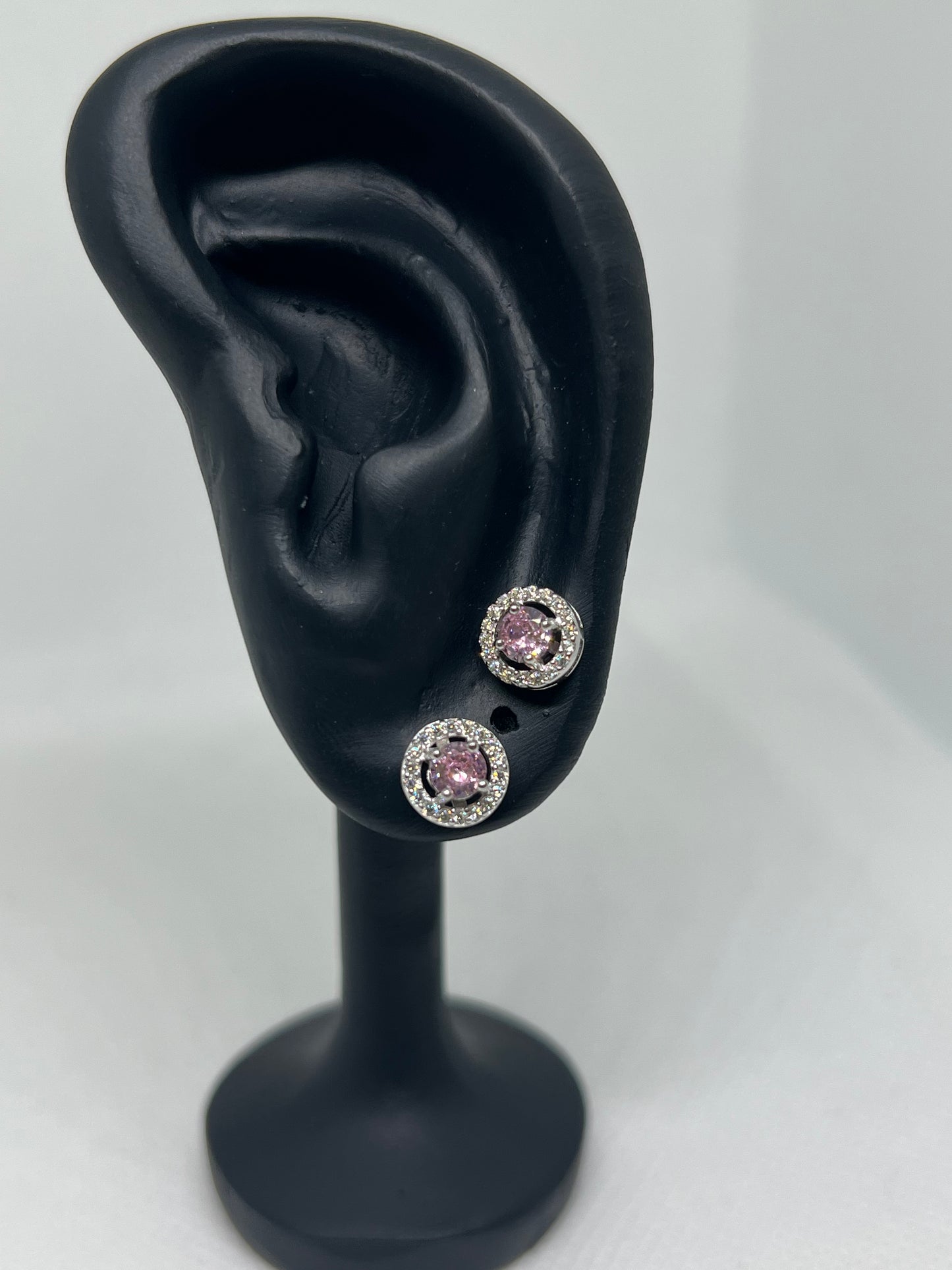 925 Sterling Silver Pink Diamond Circle Earring and Pendant Set