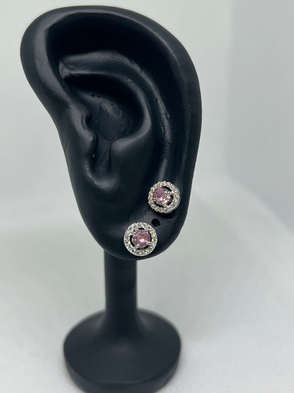 925 Sterling Silver Pink Diamond Circle Earring and Pendant Set