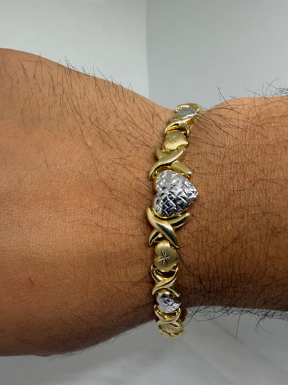 10K Solid Gold Two Tone Heart Bracelet - 8 Inches