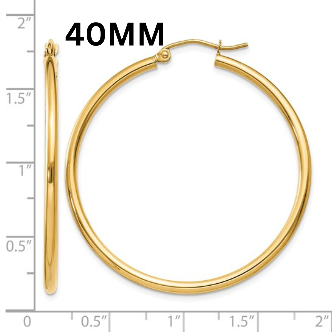10K Gold Medium Hoop Earrings 2MM (Clasp Style)