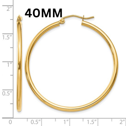 10K Gold Medium Hoop Earrings 2MM (Clasp Style)