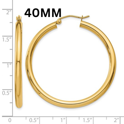 10K Gold Medium Hoop Earrings 3MM (Clasp Style)