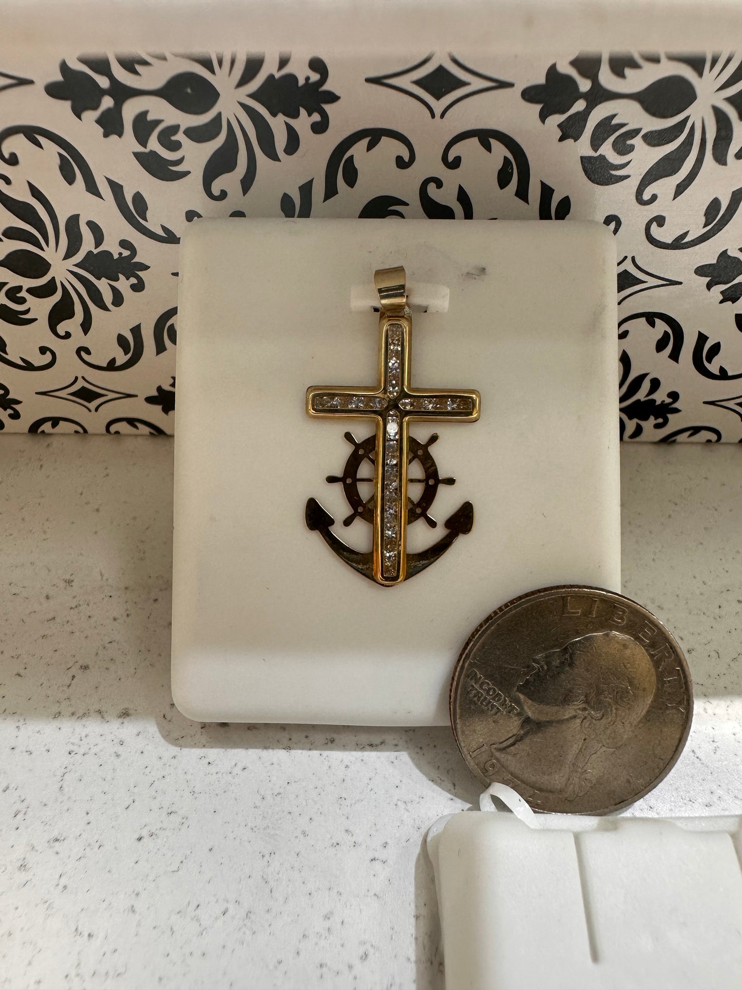 10K Anchor Cross Pendant