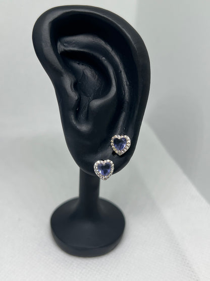 Sterling Silver Purple Diamond Hear Earring and Pendant