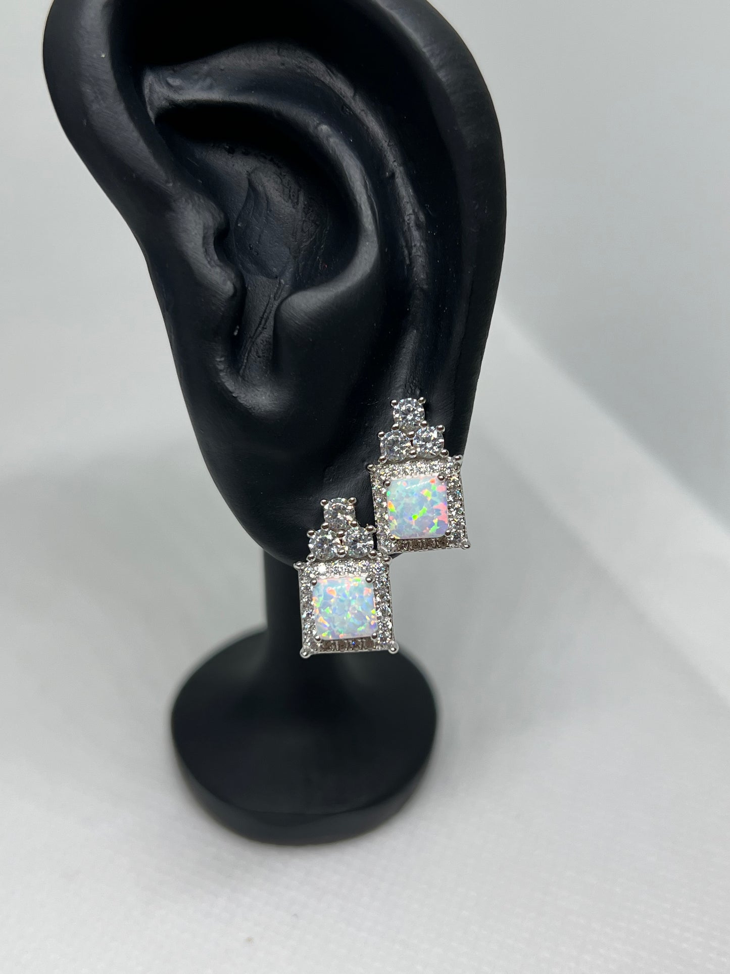 Sterling Silver Opal Square Earring and Pendant Set
