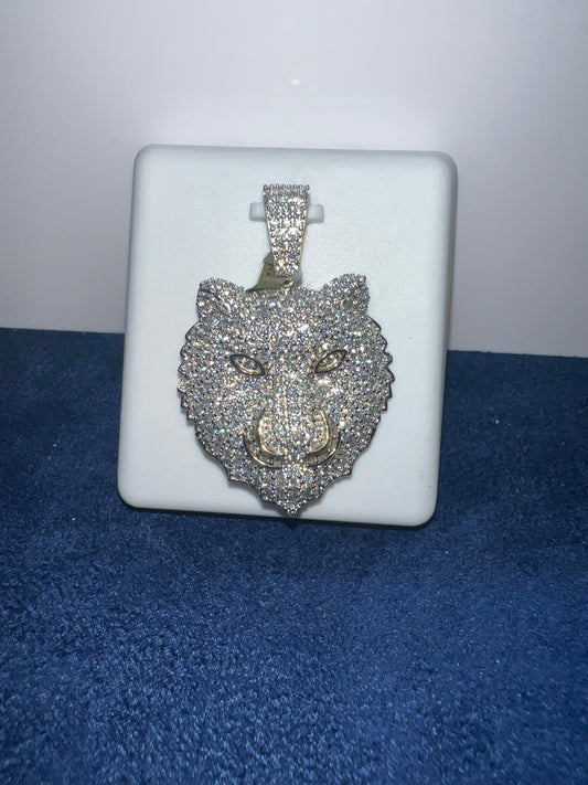 Gold Vermeil Wolf Moissanite Pendant