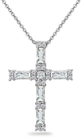 925 Sterling Silver Baguette Cross Pendant