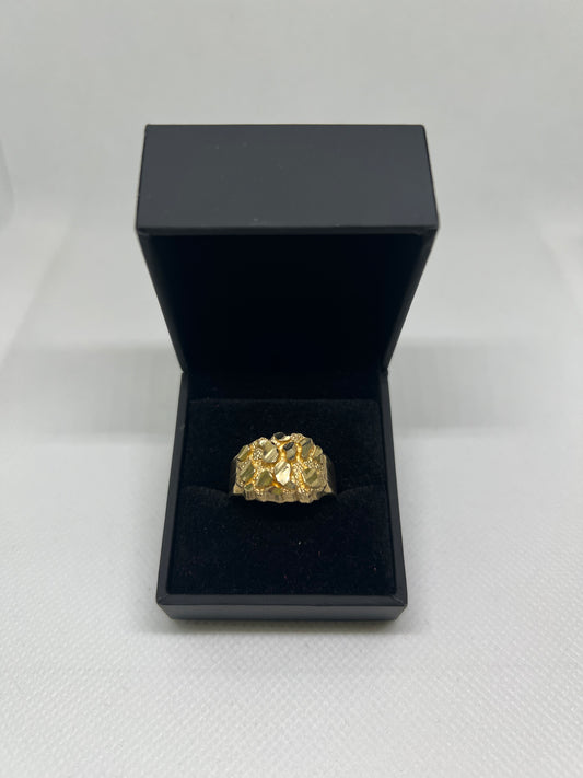 10K Solid Gold Nugget Ring - Chain Included