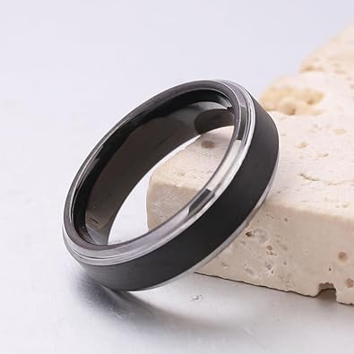 Black & Silver 6mm Tungsten Wedding Band