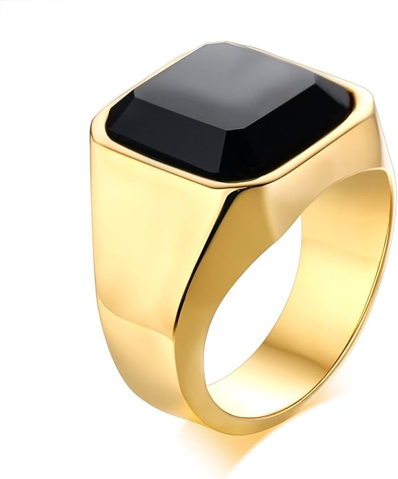 Black Onyx Mens Ring in Gold