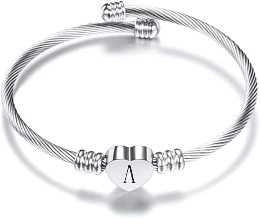 Heart Initial Bracelet in Silver