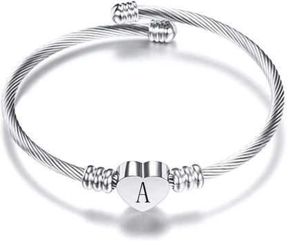 Heart Initial Bracelet in Silver