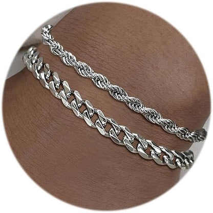 Rope and Cuban Bracelet in Silver