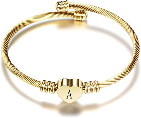 Heart Initial Bracelet in Yellow Gold