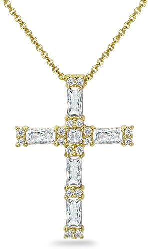 925 Sterling Silver Baguette Cross Pendant