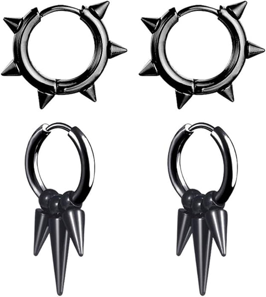 2 Pack Unique Hoop Earrings in Black