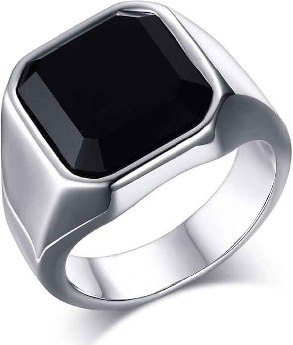 Black Onyx Mens Ring in Silver