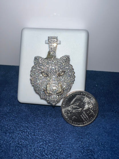 Gold Vermeil Wolf Moissanite Pendant