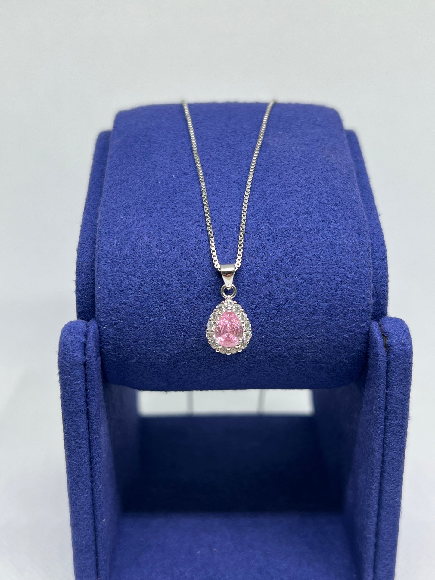 Sterling Silver Pink Diamond Teardrop Earring and Pendant Set