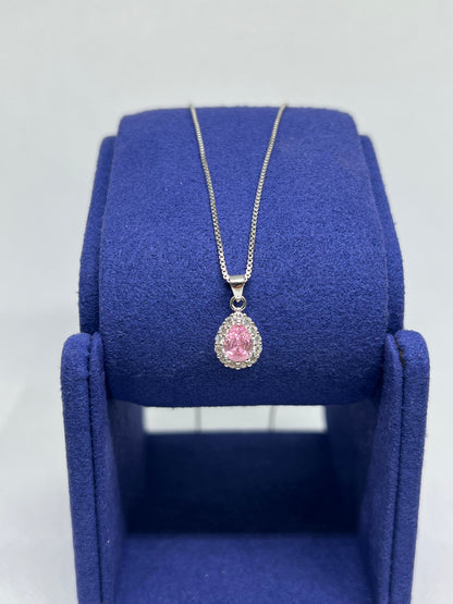 Sterling Silver Pink Diamond Teardrop Earring and Pendant Set