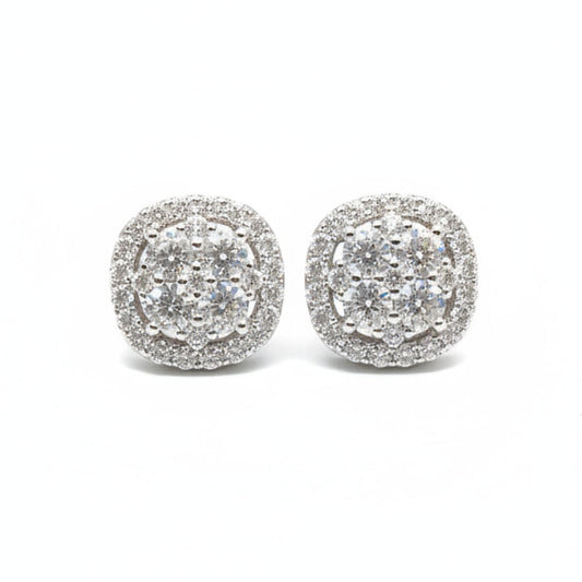 Sterling Silver Halo Setting Moissanite Earrings