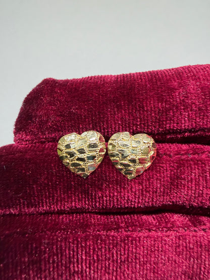 10K Yellow Gold Heart Nugget Earrings