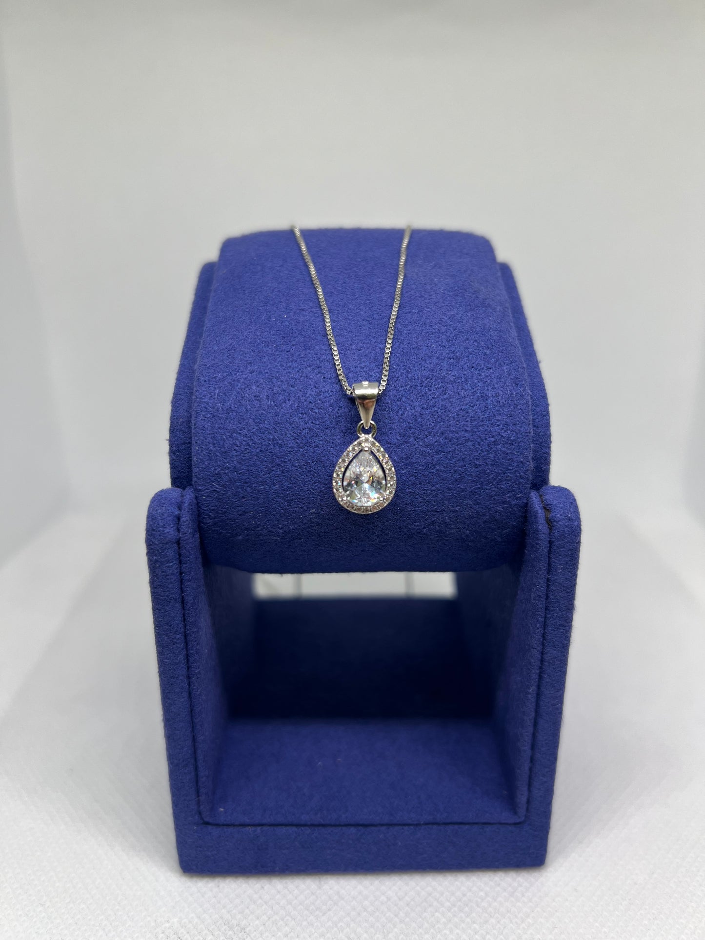 Sterling Silver Teardrop Diamond Earring and Pendant Set