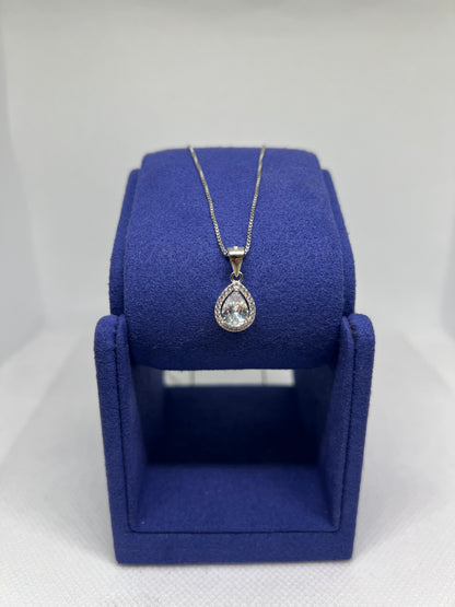 Sterling Silver Teardrop Diamond Earring and Pendant Set