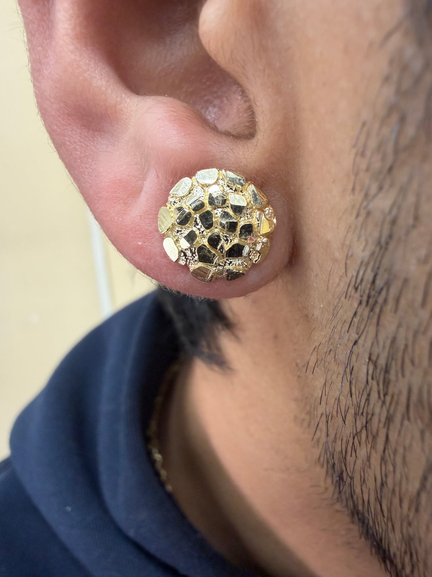 10K Solid Gold Round Nugget Earrings