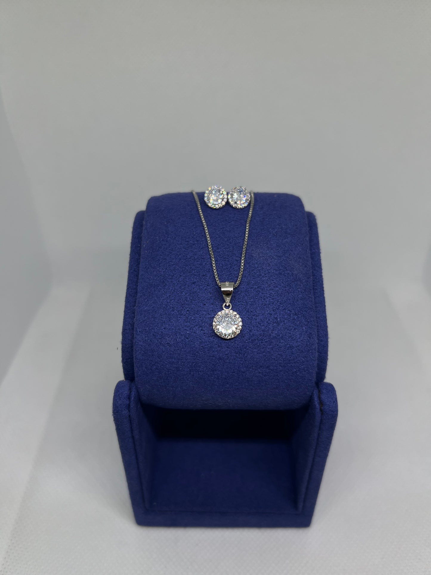 Sterling Silver Diamond Circle Earring and Pendant Set