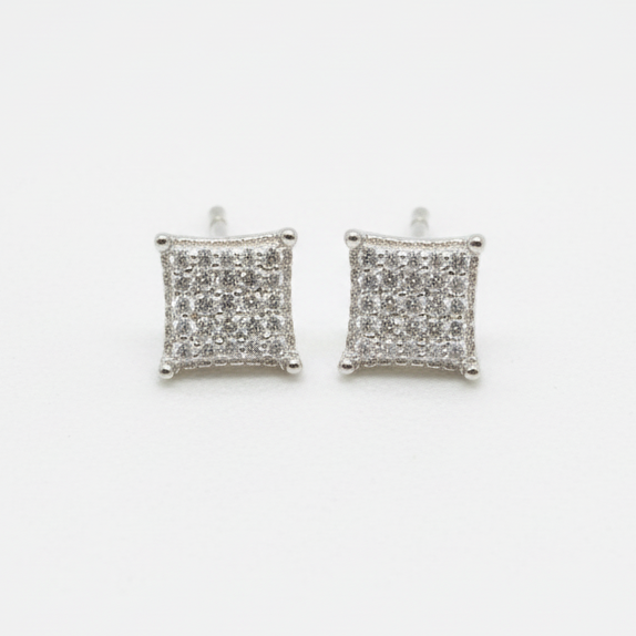 Sterling Silver Square Cluster Moissanite Earrings