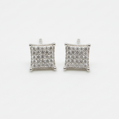 Sterling Silver Square Cluster Moissanite Earrings