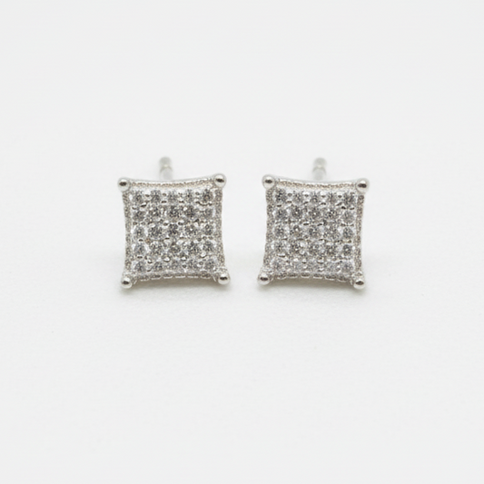Sterling Silver Square Cluster Moissanite Earrings
