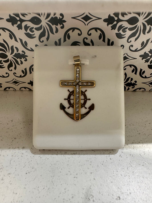 10K Anchor Cross Pendant
