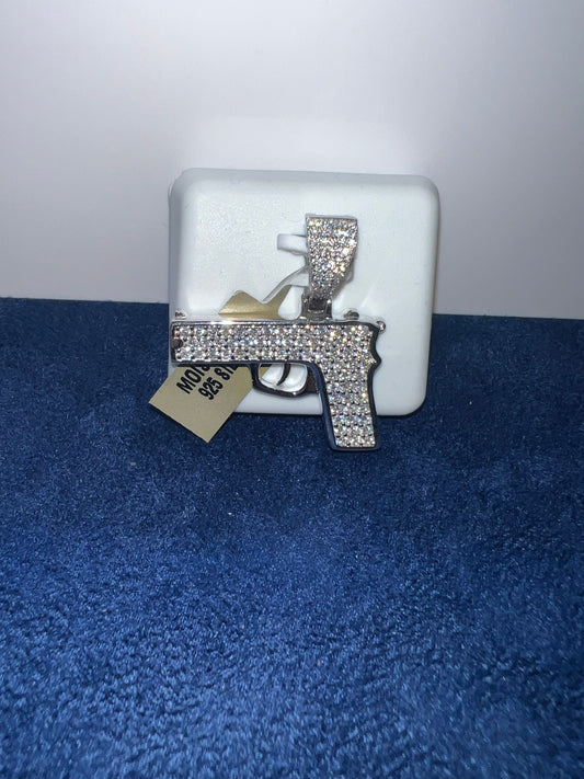 Silver Pistol Moissanite Pendant