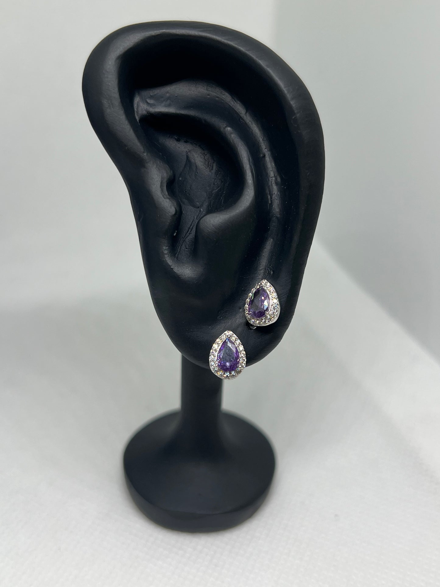 Sterling Silver Purple Diamond Teardrop Earring and Pendant