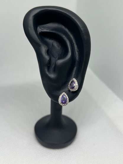 Sterling Silver Purple Diamond Teardrop Earring and Pendant