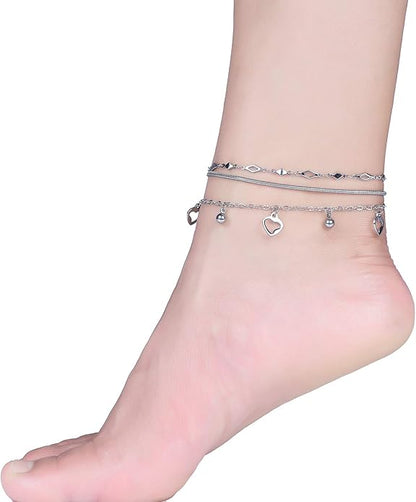 3 Pack Anklet Set for Layering in Silver