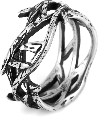 Twisted Tree Mens Ring in Silver