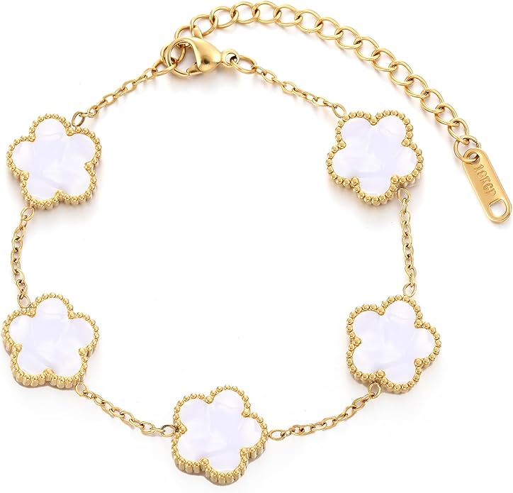 Four Leaf Bracelet in Yellow Gold - White