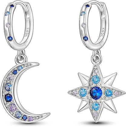 925 Sterling Silver Sun and Moon Hoop Earrings