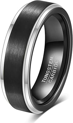 Black & Silver 6mm Tungsten Wedding Band