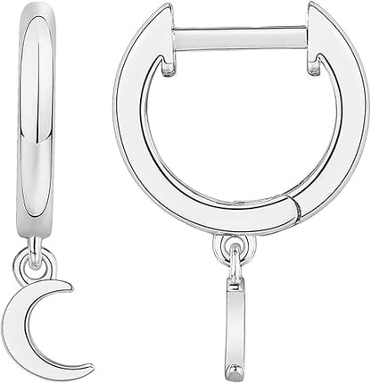 925 Sterling Silver Moon Hoop Earrings