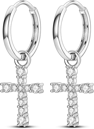 925 Sterling Silver Cross Hoop Earrings