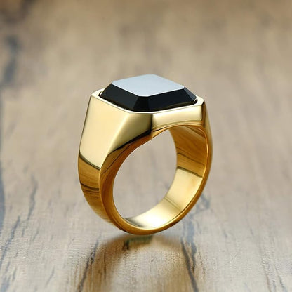 Black Onyx Mens Ring in Gold