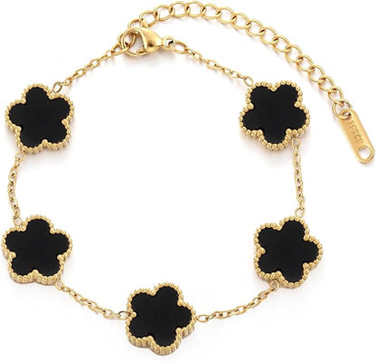 Four Leaf Bracelet in Yellow Gold - Black