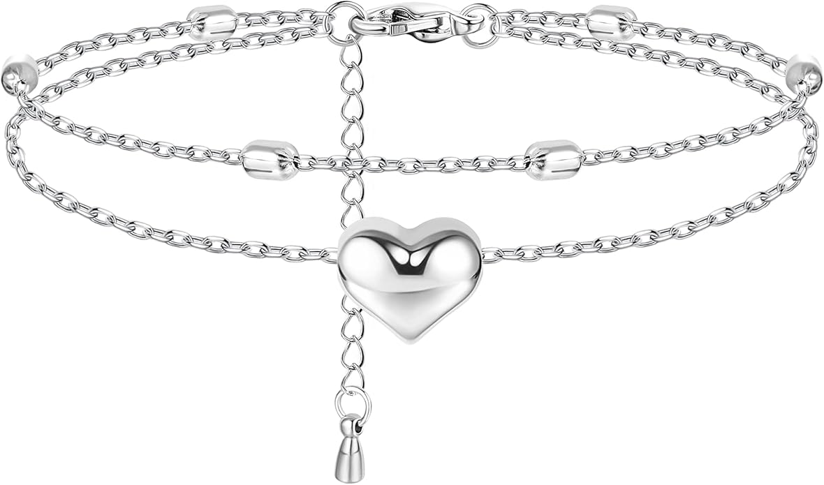 Solid Heart Anklet in Silver